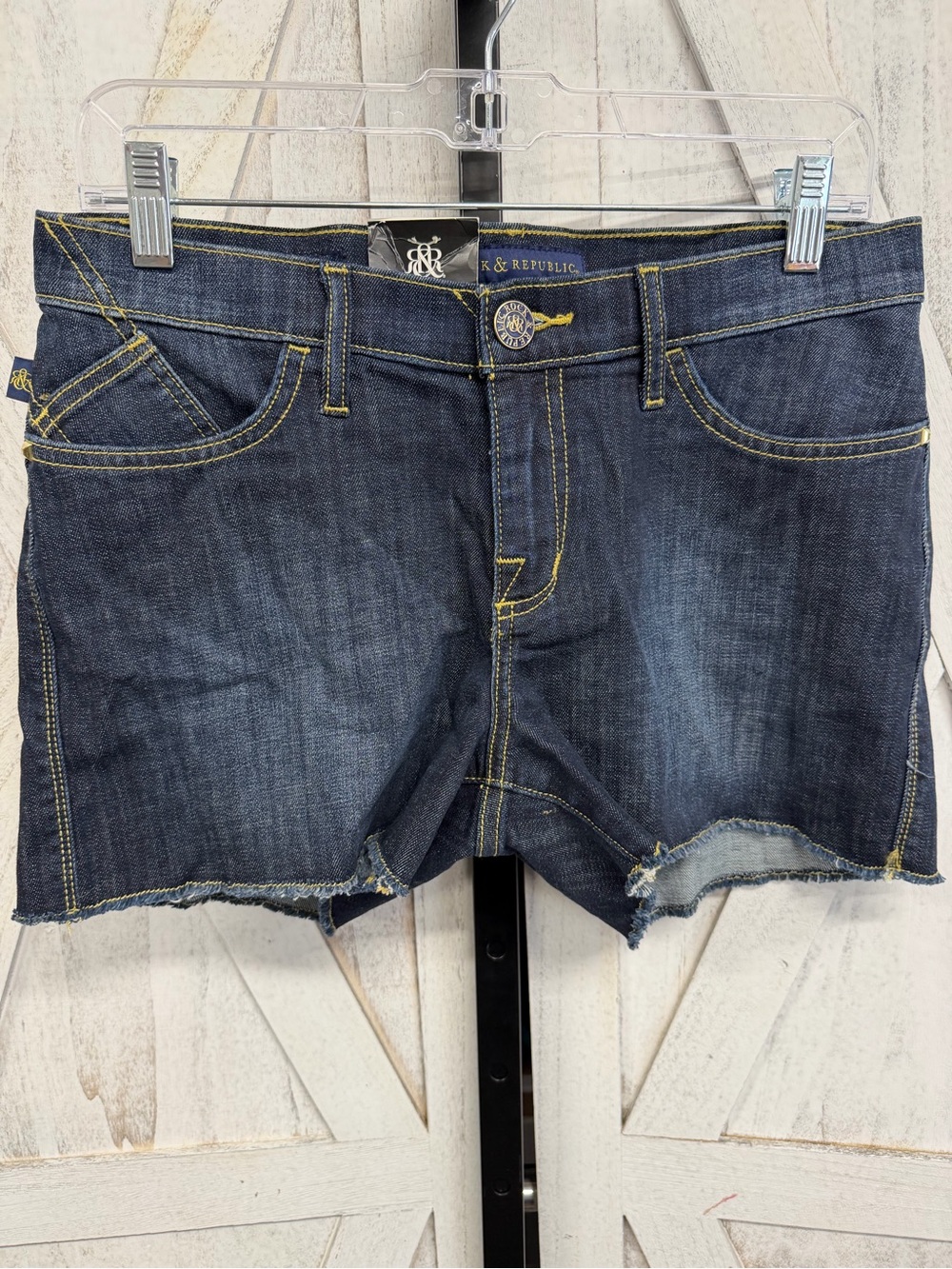 Rock & Republic Dark Indigo Frayed Hem Denim Shorts
